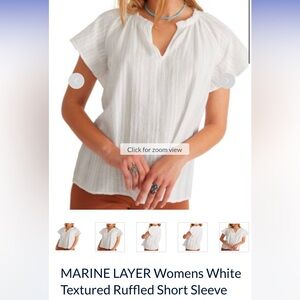Marine Layer textured Ruffled short sleeve split blouse white Large